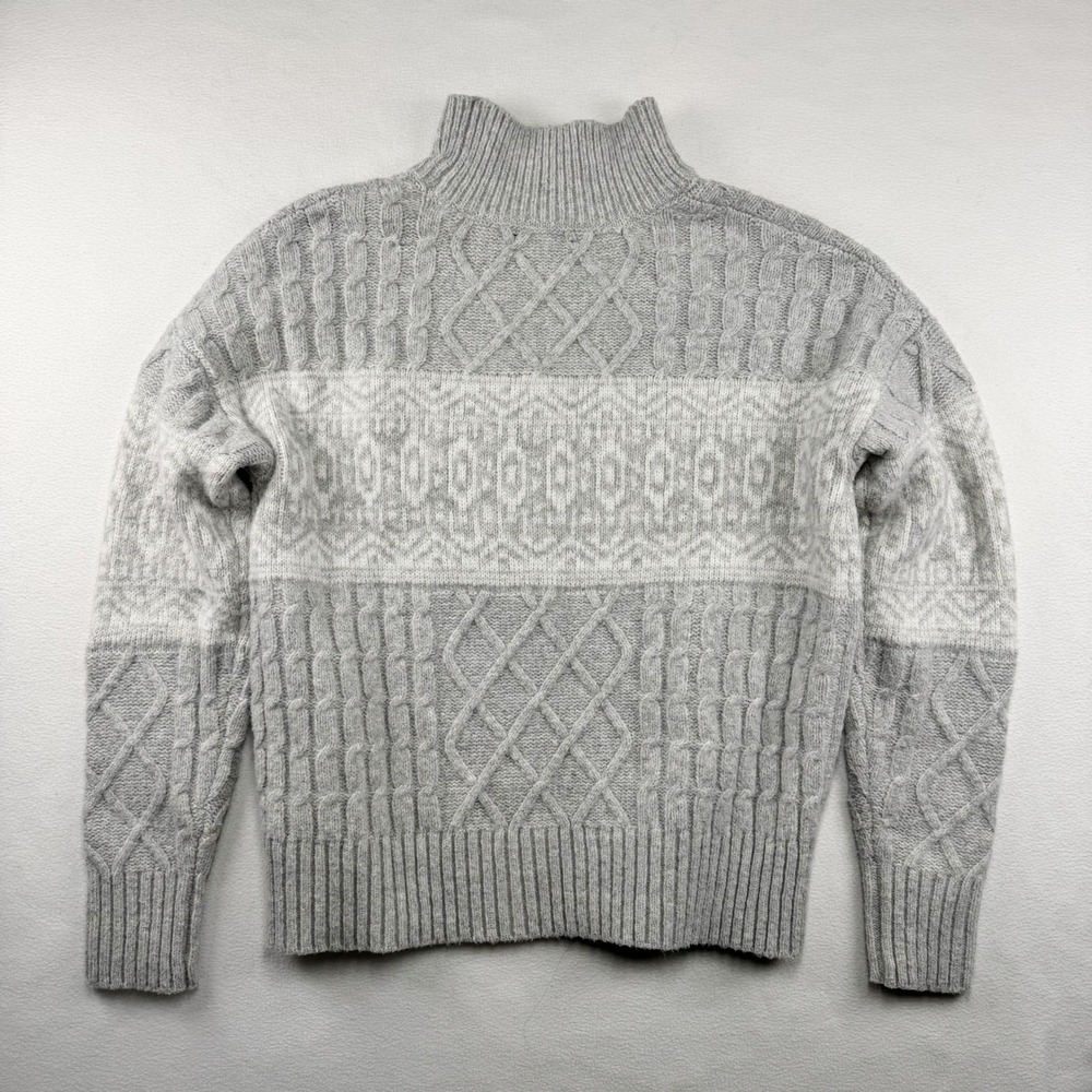 Rachel Zoe Gray Cable Knit Fair Isle Mock Neck Sweater Women XS Long Sleeve‎ - Picture 3 of 5